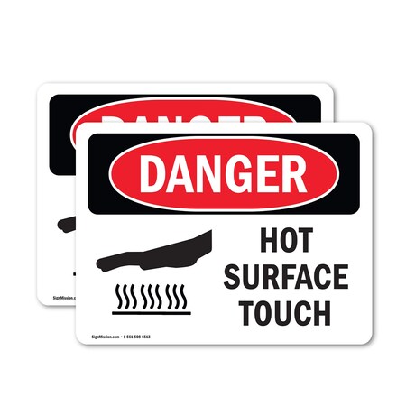 Signmission Hot Surface Sign, 3.5 in H x 5 in W, Vinyl Decal, Hot Surface Do Not Touch OS-2PACK-DS-D-35-L-1363